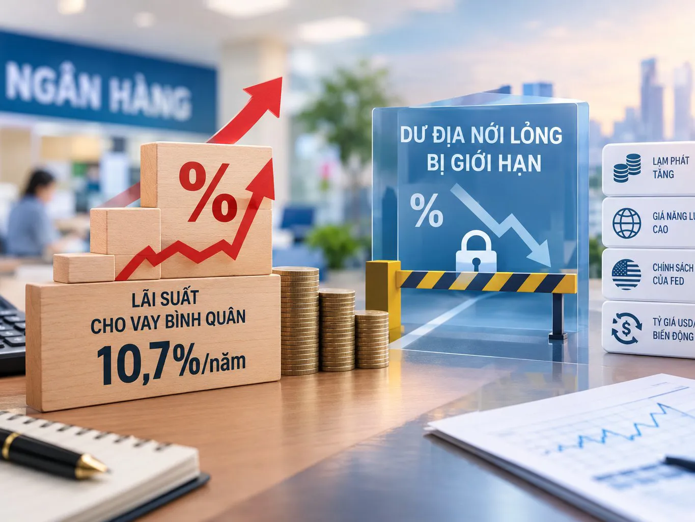 Lãi suất cho vay bình quân tăng lên 10,7%, dư địa nới lỏng bị giới hạn