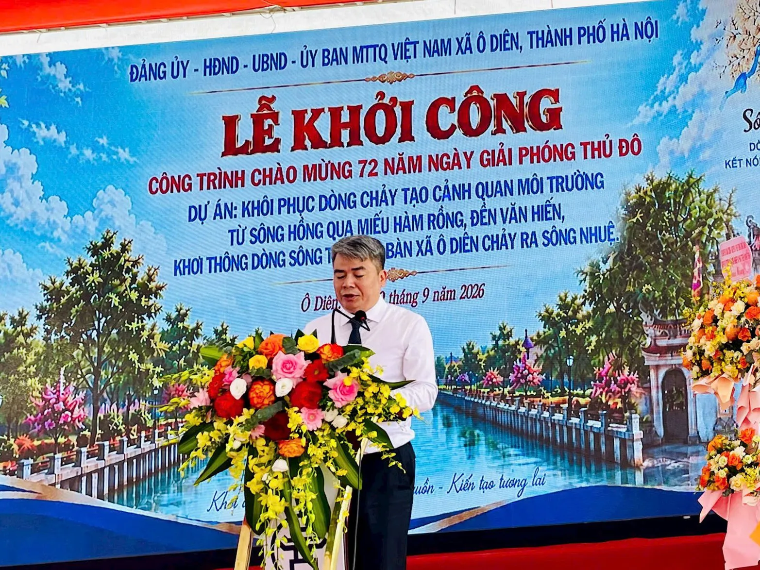 Xã Ô Diên khởi công dự án khơi thông dòng chảy sông Nhuệ, tạo cảnh quan môi trường 13,7km sông Hồng