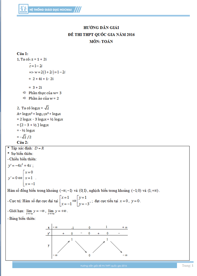 Thi THPT quốc gia: Đáp án môn Toán