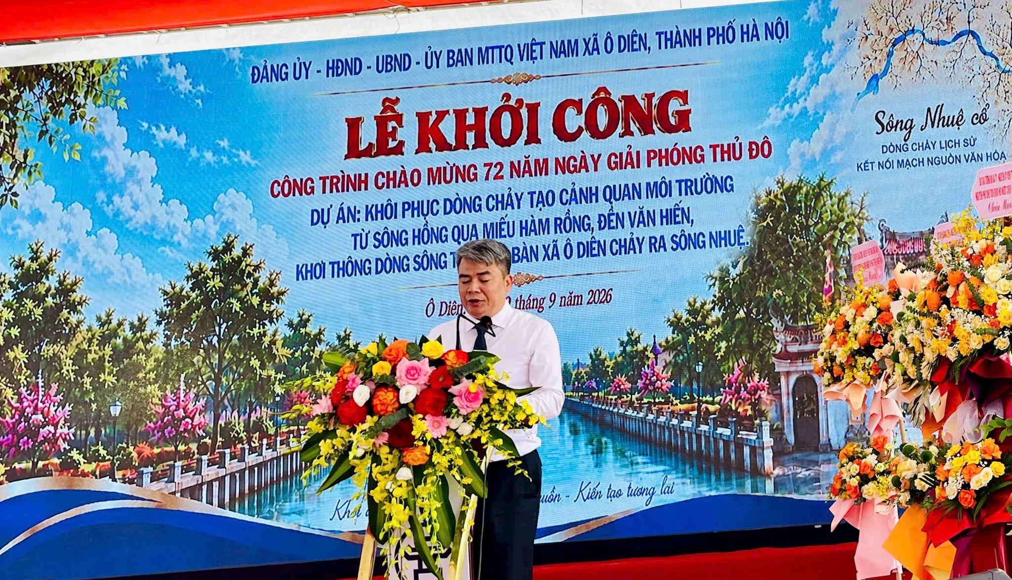Xã Ô Diên khởi công dự án khơi thông dòng chảy sông Nhuệ, tạo cảnh quan môi trường 13,7km sông Hồng