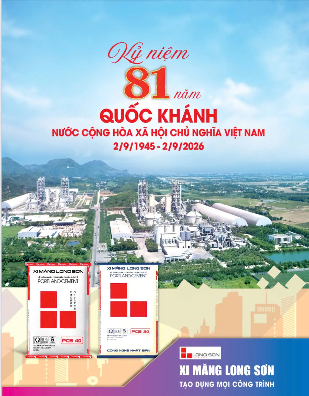 Công ty xi măng Long Sơn chúc mừng Quốc Khánh ngày 2/9