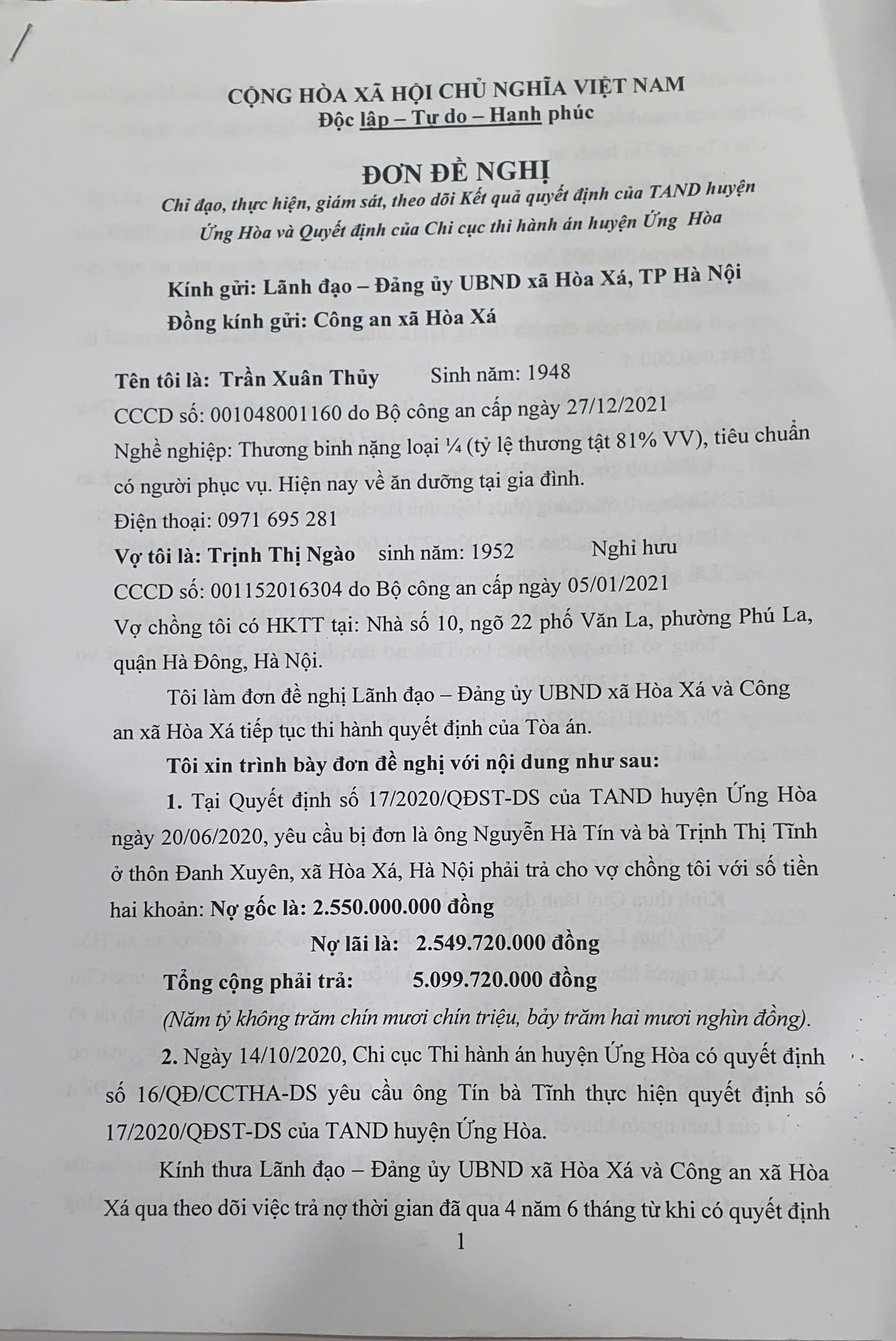 Hà Nội: Hãy trả lại quyền lợi hợp pháp cho thương binh Trần Xuân Thủy!